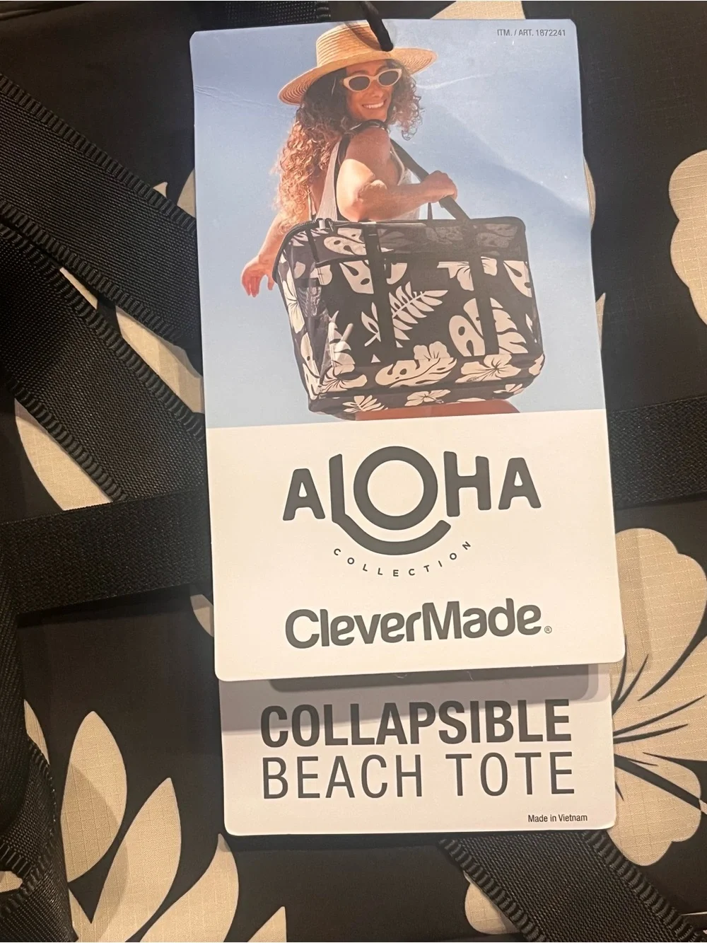 NWT Aloha Collection CleverMade Collapsible Beach Tote Bag Fold Flat Mesh Black